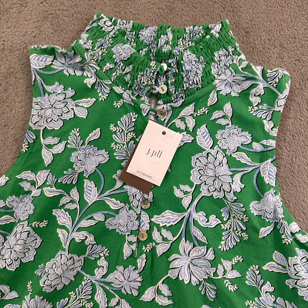 NWT J. Jill Sleeveless Top Tank Blouse XS Petite XSP Green Floral High Neck - Picture 2 of 7